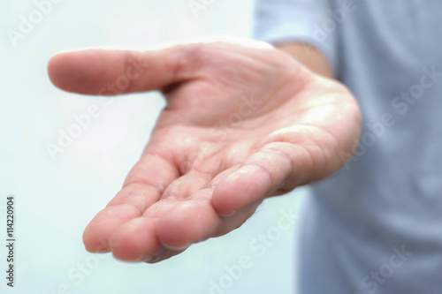 Asking human hand,Open palm hand gesture of male hand