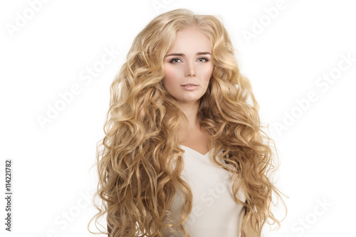 Model with long hair Blonde Waves Curls Hairstyle Hair Salon Upd