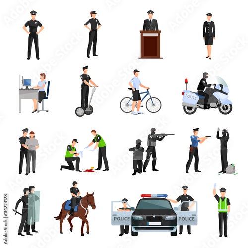 Police People Flat Color Icons Set