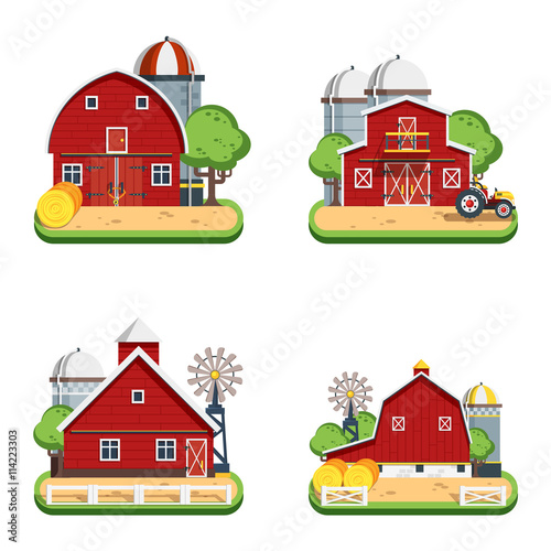 Farm Flat Isolated Decorative Icons