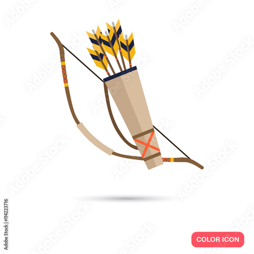 Indians bow and arrows color flat icon