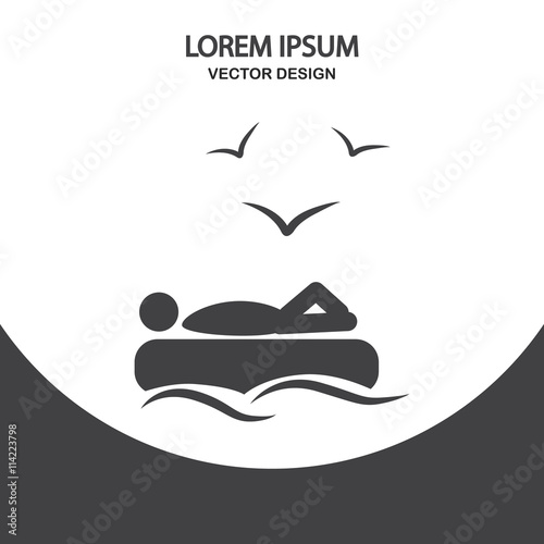 Man on inflatable mattress on the background