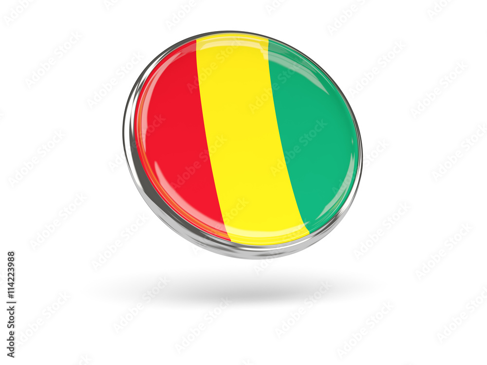 Fototapeta premium Flag of guinea. Round icon with metal frame
