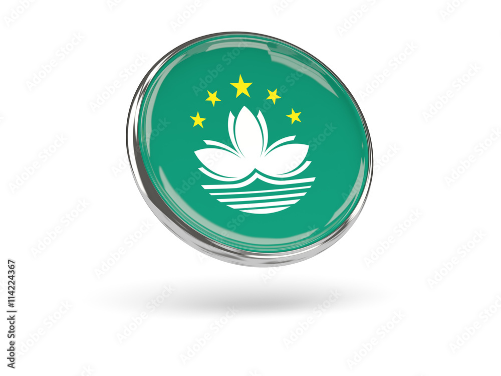Flag of macao. Round icon with metal frame