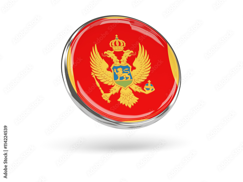 Flag of montenegro. Round icon with metal frame Flag of montenegro. Round icon with metal frame