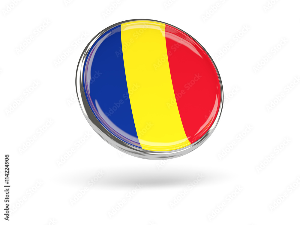 Fototapeta premium Flag of romania. Round icon with metal frame