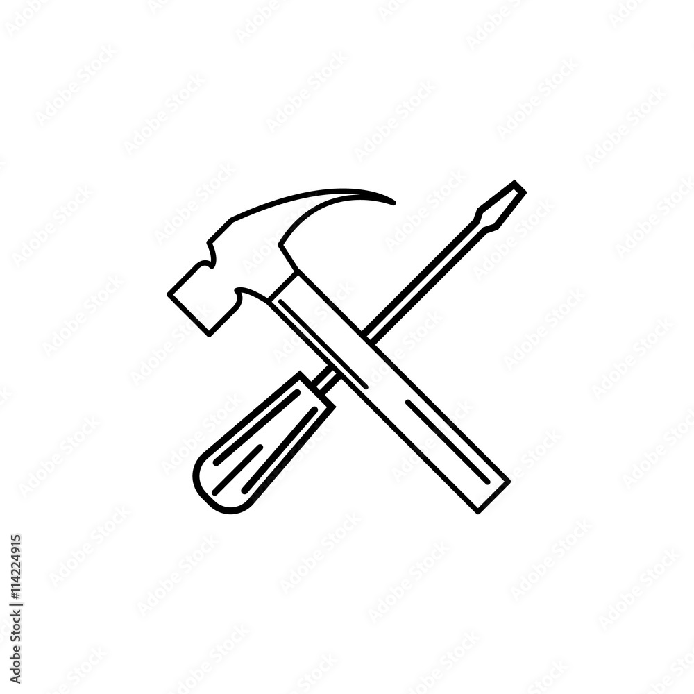 Hammer and screwdriver linear icon. Vector illustration. Hammer and screwdriver linear icon. Vector illustration.