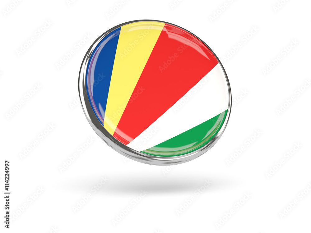 Flag of seychelles. Round icon with metal frame Flag of seychelles. Round icon with metal frame