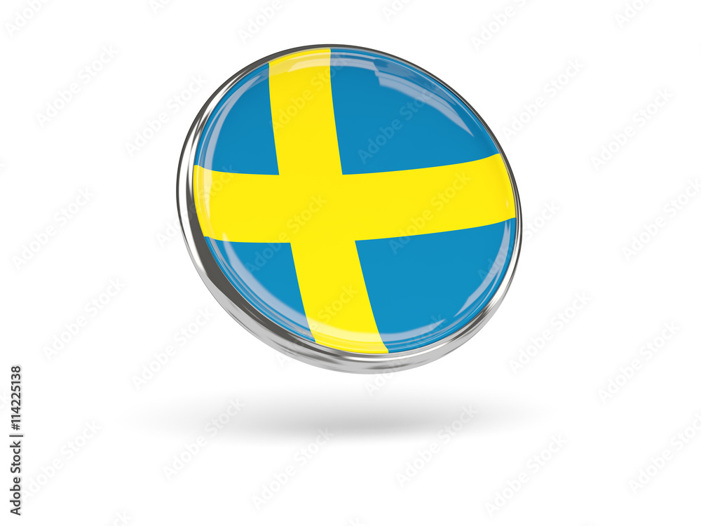 Flag of sweden. Round icon with metal frame Flag of sweden. Round icon with metal frame
