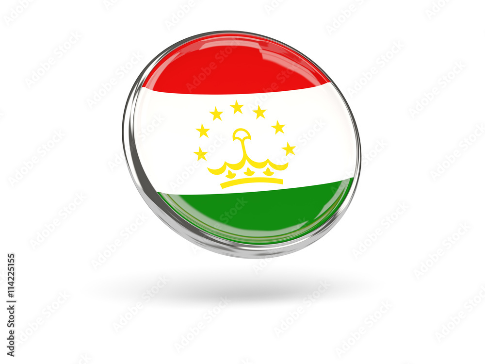 Obraz premium Flag of tajikistan. Round icon with metal frame