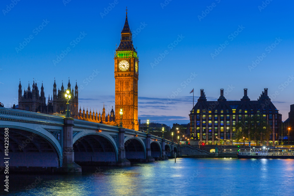 Big Ben and Palace of Westminster in London at night, UK