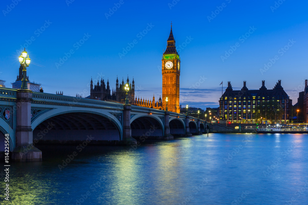 Big Ben and Palace of Westminster in London at night, UK