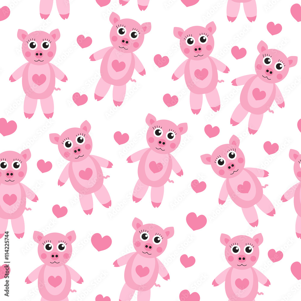 Cute cartoon pig puppy seamless texture. Children's background fabric. Vector illustration Cute cartoon pig puppy seamless texture. Children's background fabric. Vector illustration