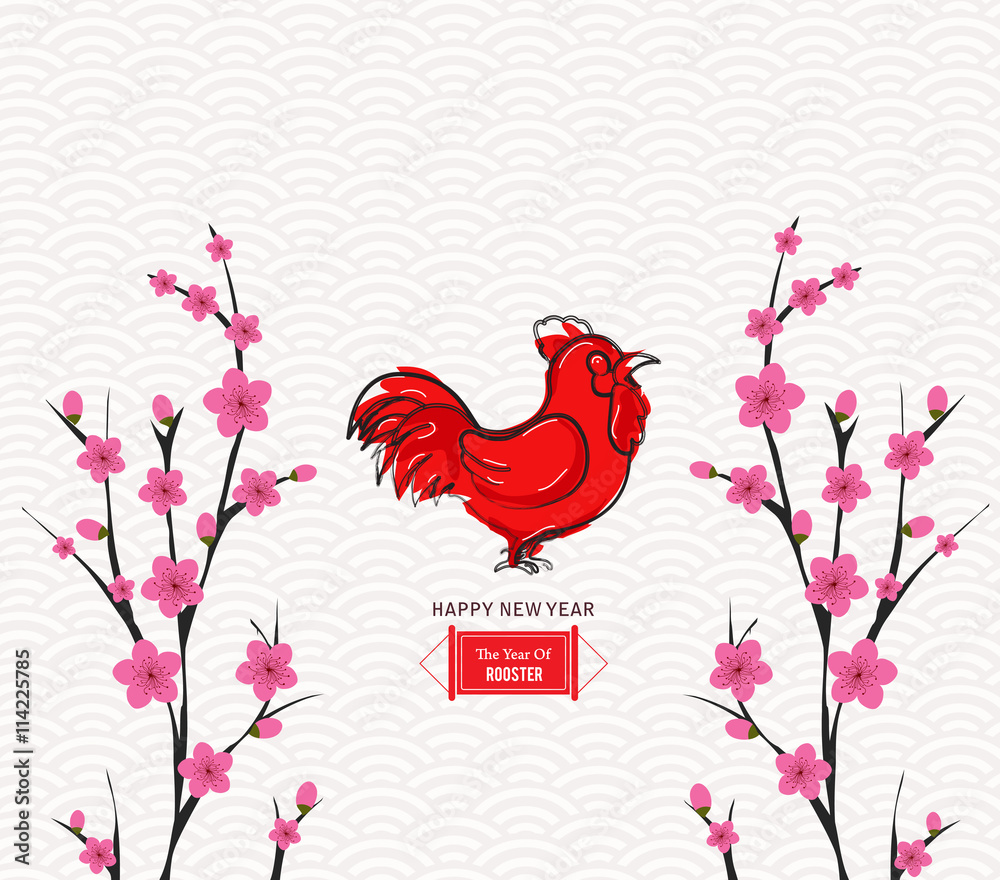 Blossom chinese new year rooster and background Blossom chinese new year rooster and background
