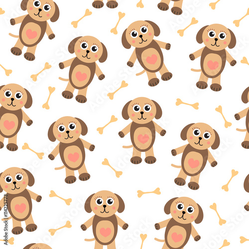 Cute cartoon puppy dog seamless texture. Children s background fabric. Vector illustration