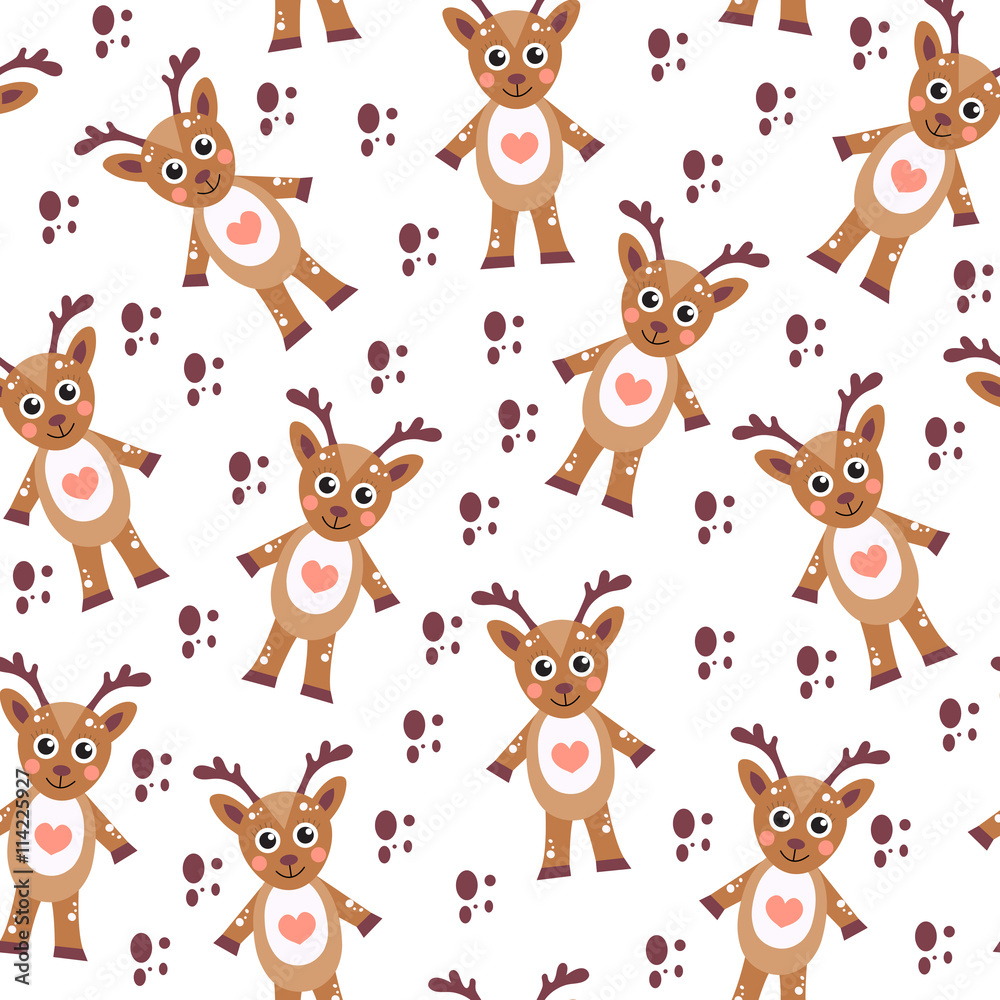 Cute cartoon reindeer seamless texture. Children's background fabric. Vector illustration Cute cartoon reindeer seamless texture. Children's background fabric. Vector illustration