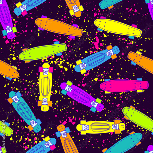 bright contour cartoon penny board, for boy and girl, on Blob doted background