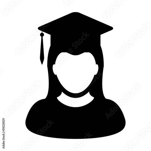 Female Student Icon - Graduation, Academic Degree Mortar Board Vector illustration