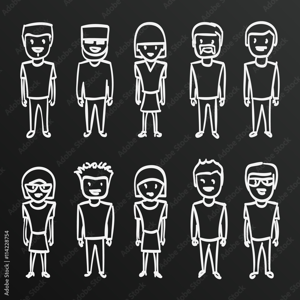 Chalkboard sketch people sing, boy, family, Vector illustration Chalkboard sketch people sing, boy, family, Vector illustration