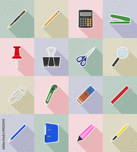 stationery equipment set flat icons vector illustration