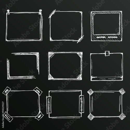 Chalkboard sketch of hand drawn frame set, template design element, Vector illustration