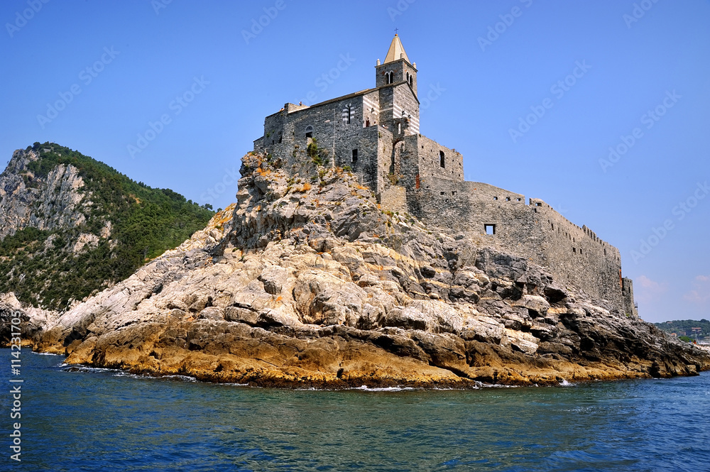 Portovenere castle on the cliff by the sea