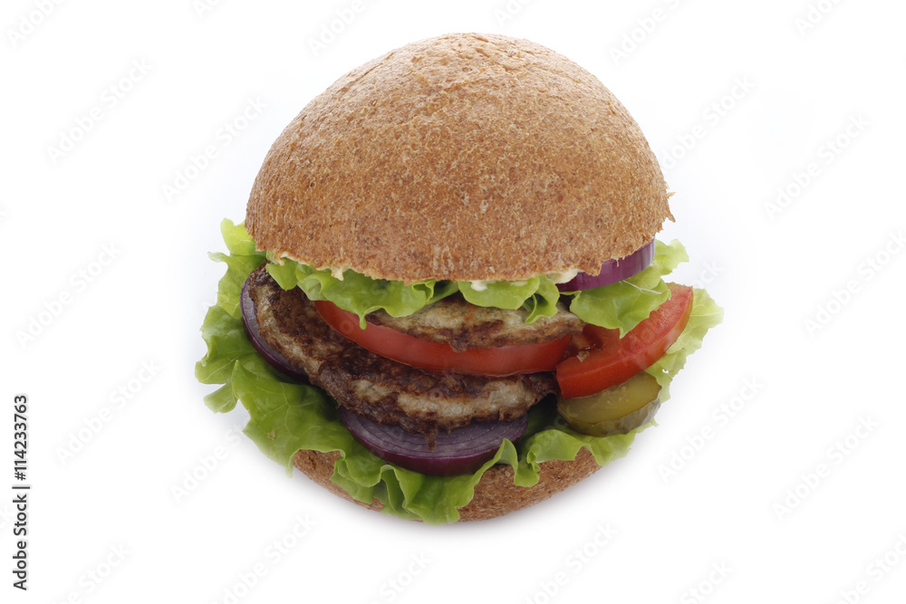 burger with vegetables isolated burger with vegetables isolated