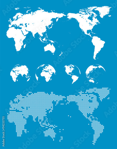 Set of World map and globes