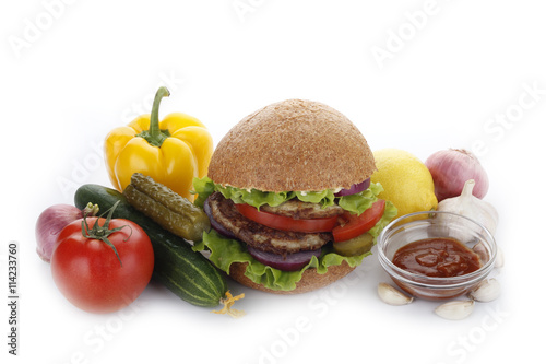 burger with vegetables isolated