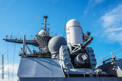 the phalanx gun ship.close in weapon system on navy ship photo