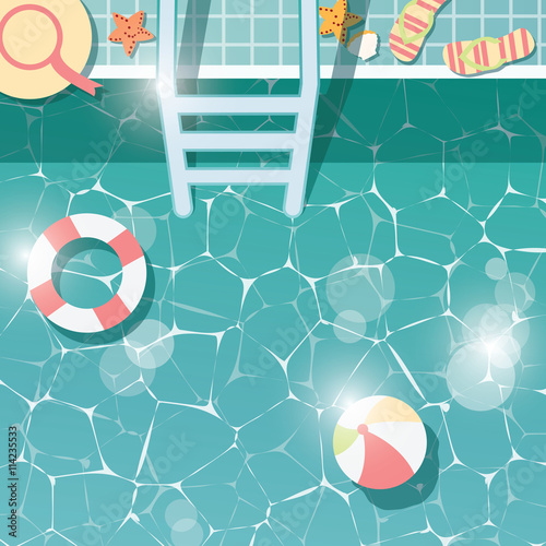 Swimming pool side, top view, summer time holiday vacation, clea