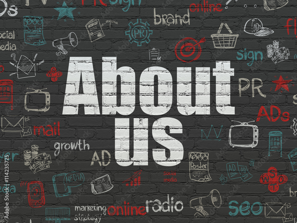 Marketing concept: About Us on wall background Marketing concept: About Us on wall background