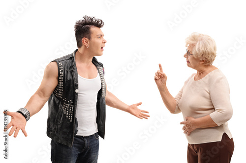 Angry punk arguing with grandmother