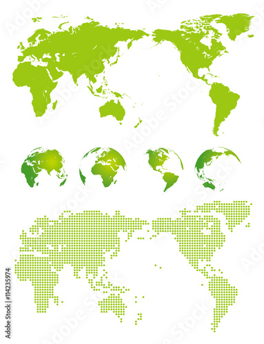 Set of World map and globes