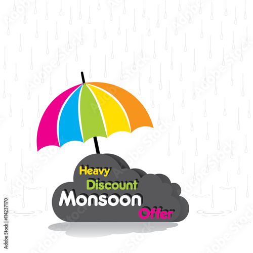 Heavy discount monsoon offer poster design vector