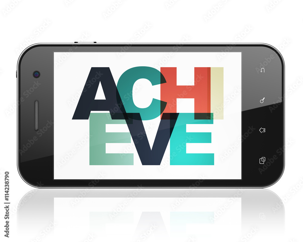 Finance concept: Smartphone with Achieve on display Finance concept: Smartphone with Achieve on display