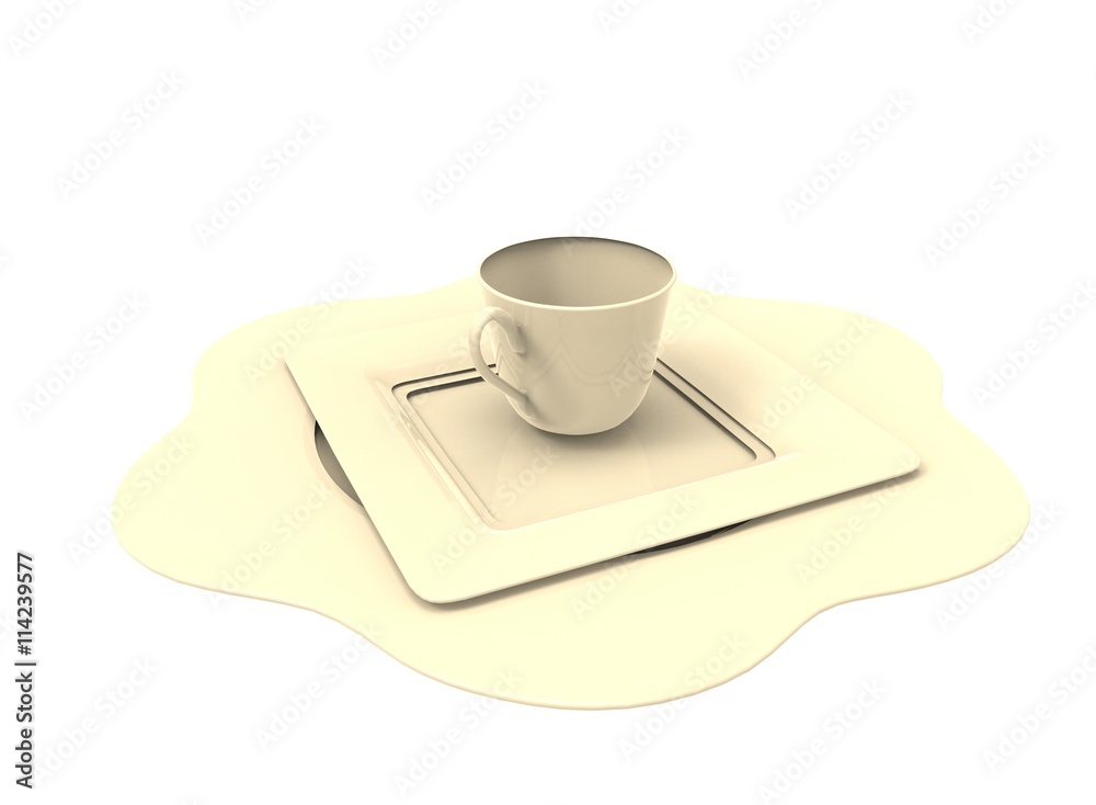 3d illustration of cup on plates. icon for game web. white background isolated. 3d illustration of cup on plates. icon for game web. white background isolated.