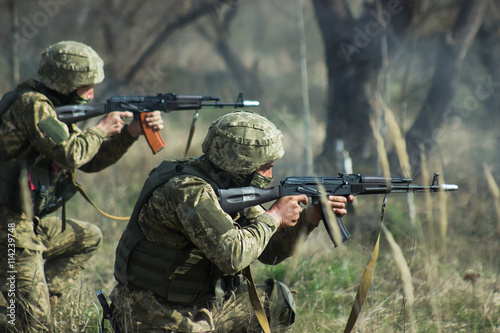 Military soldiers at tactical exercises