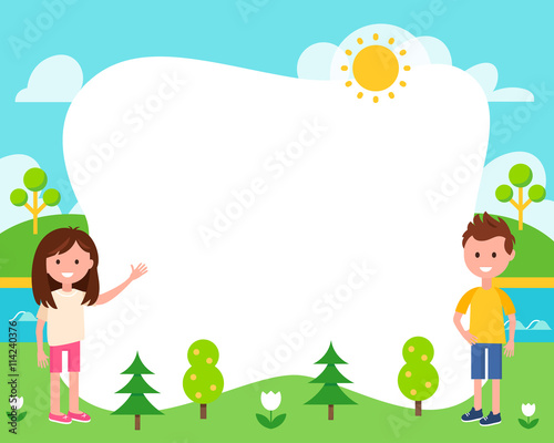 Kids and Summer Landscape Poster Template