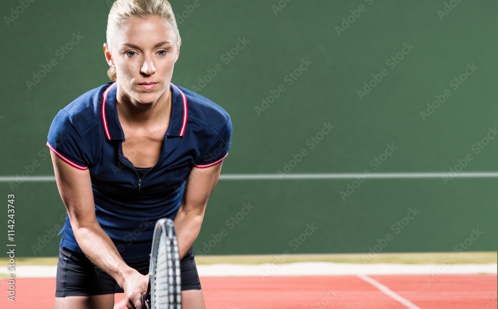Composite image of tennis player playing tennis with a racket 