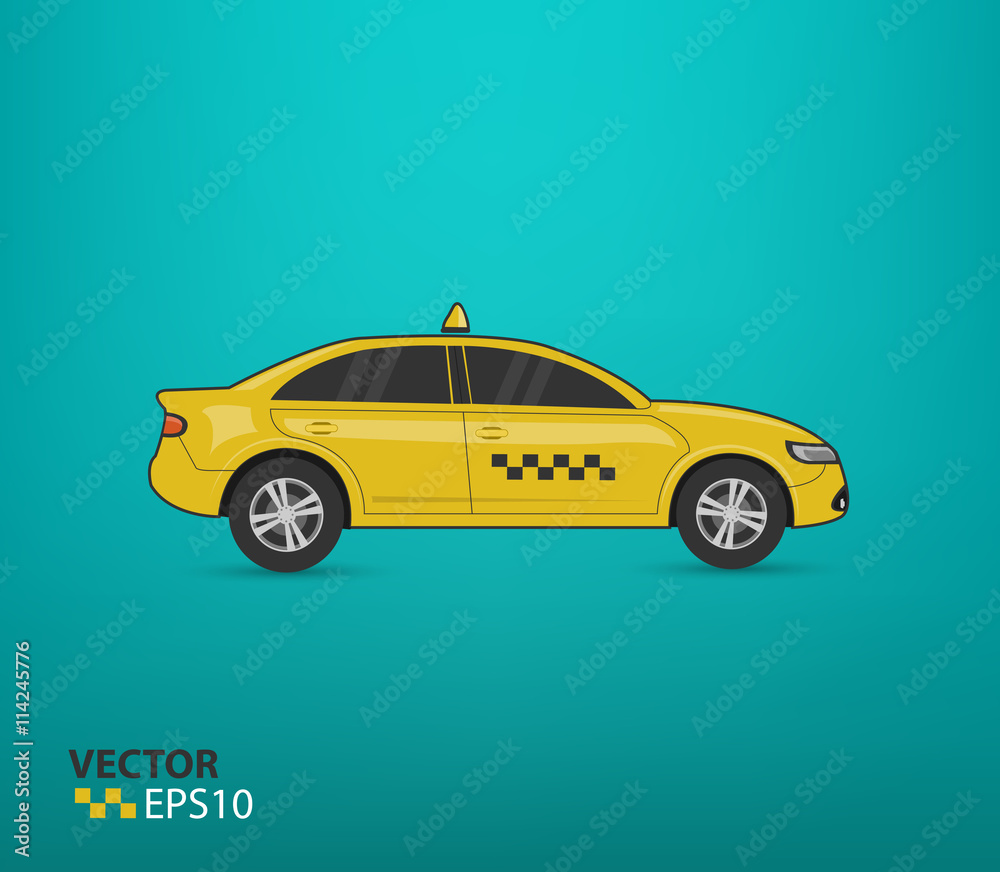 Taxi car illustration isolated on green background