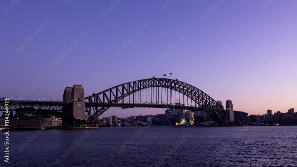 Sunrise timelapse of Sydney Harbour Bridge in 4k Sunrise timelapse of Sydney Harbour Bridge in 4k