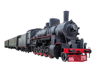 Fotobehang Trein Stoomlocomotief met wagons op spoor  © Serg_Zavyalov_photo