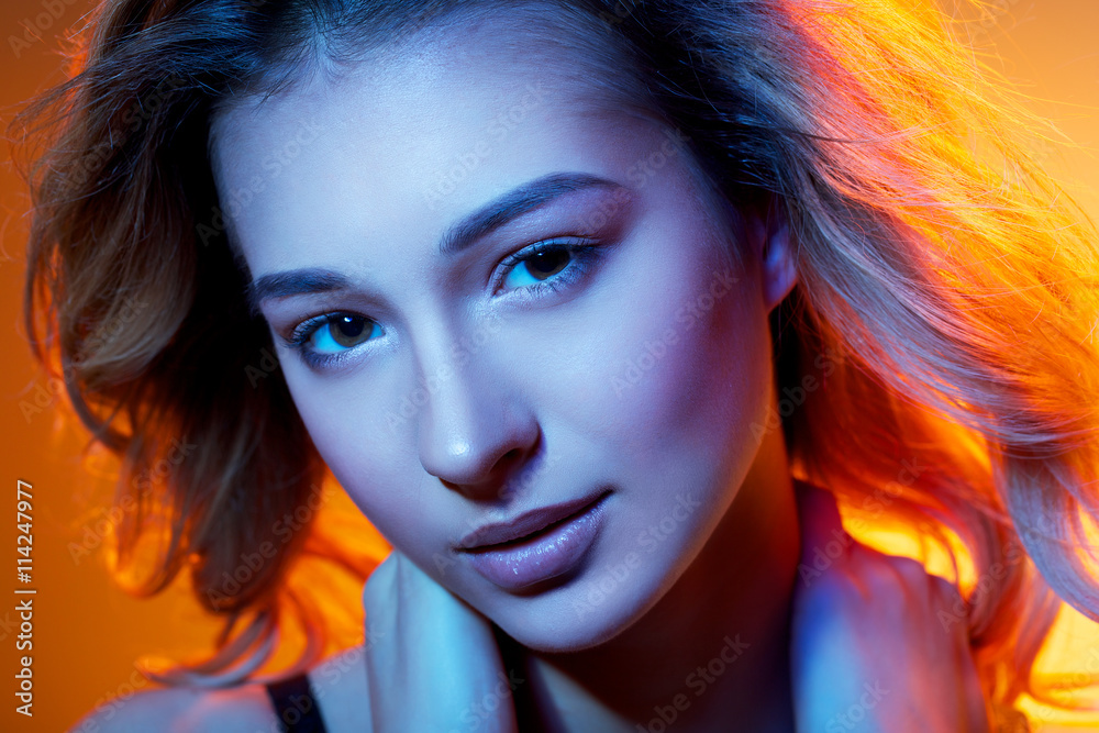 beautiful girl in colored light beautiful girl in colored light