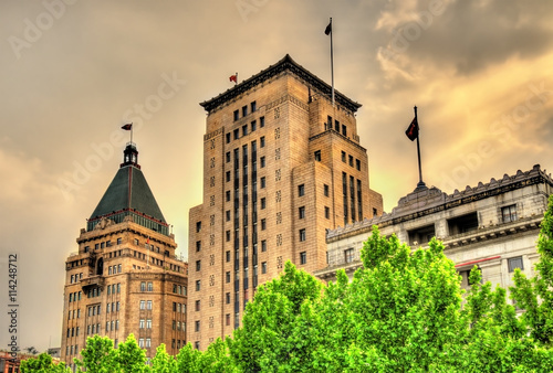 Historic buildings on the Bund riverside of Shanghai photo