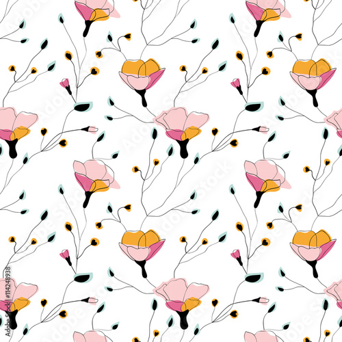 Wild flowers seamless pattern on white background © Xenia Snowstorm