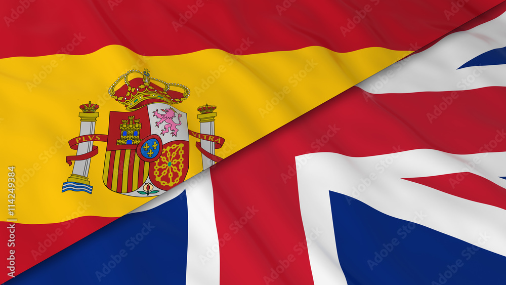 Flags Of Spain And The United Kingdom Split Spanish Flag And British