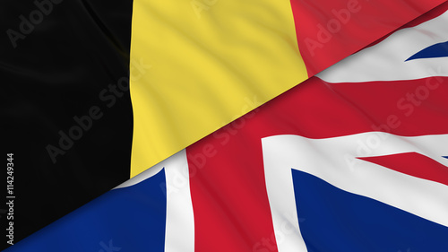 Flags of Belgium and the United Kingdom - Split Belgian Flag and British Flag 3D Illustration