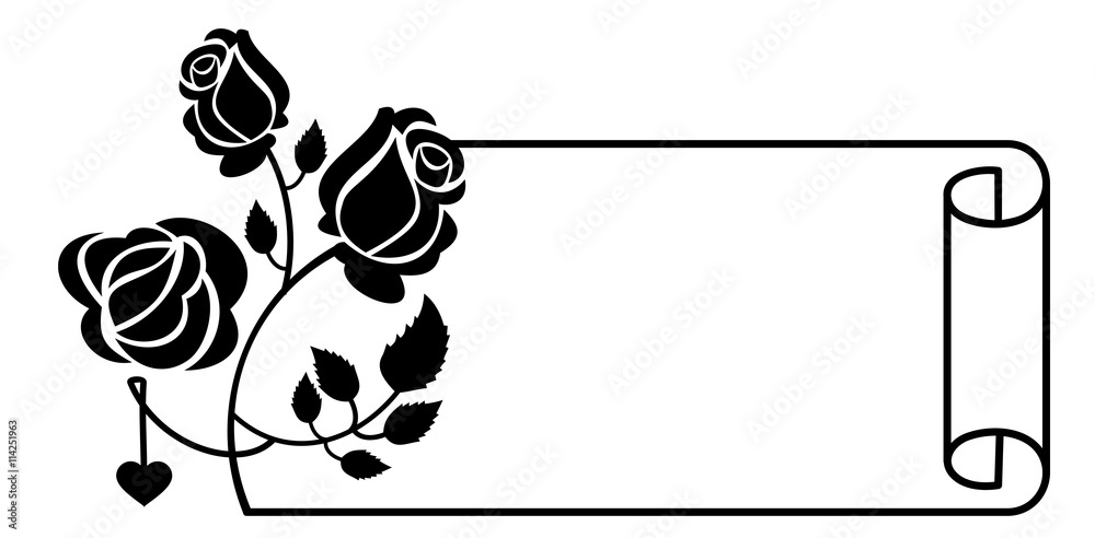 Black and white frame with roses silhouettes. Vector clip art. Stock Vector  | Adobe Stock