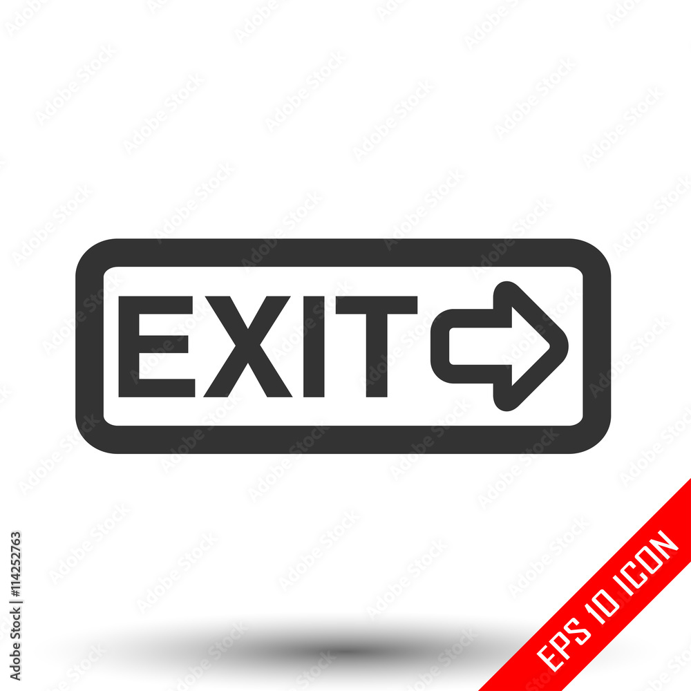 Exit inscription icon. Simple flat logo of exit sign on white background. Vector illustration. Exit inscription icon. Simple flat logo of exit sign on white background. Vector illustration.